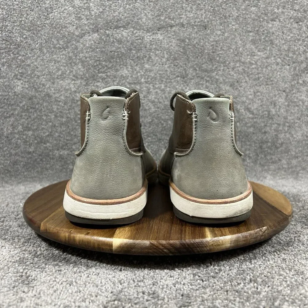 OluKai Kalia Puki Men's Sz 10.5 Gray Brown Leather Chukka Boots No Insoles Used